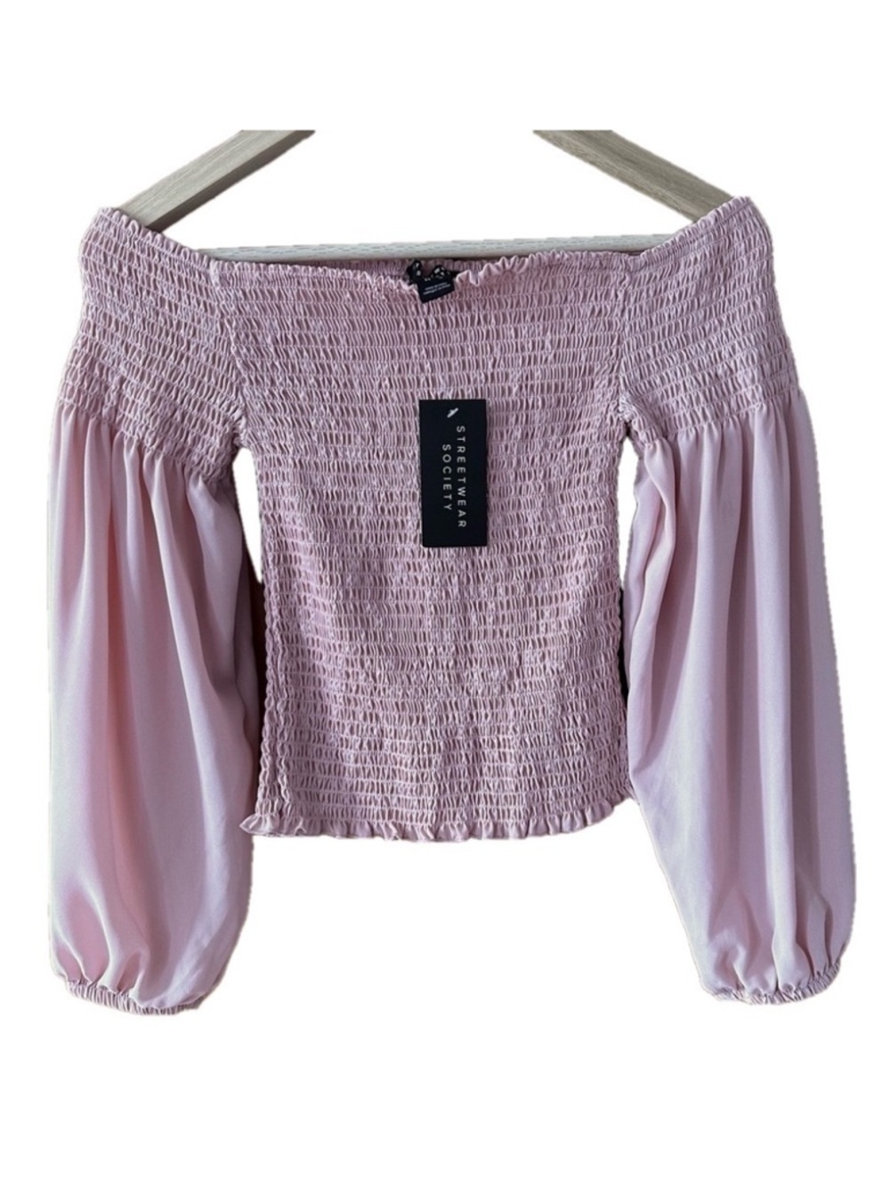 NWT Streetwear Society Pink Off Shoulder Top Puffy Sleeves Shirring Bust - Med